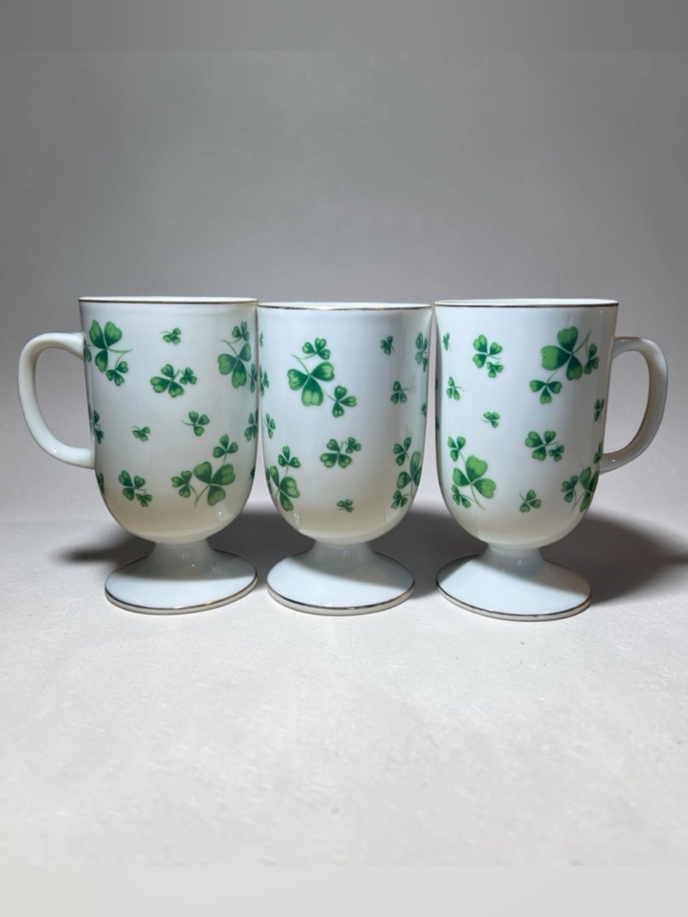 Vintage Lefton China Irish Coffee Cup Mugs Pedestal Set of 3  St. Patrick’s Day - Picture 14 of 15